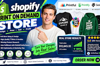 create shopify pod store with printful printify,  gelato for tshirts and hoodies