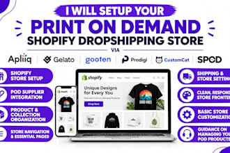 setup pod shopify dropshipping store via apliiq gelato gooten prodigi customcat