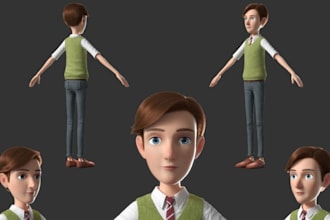 create game ready low poly 3d characters, assets, rigging and animation