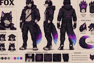 draw detailed furry reference sheet, fursona commission, furry ref sheet