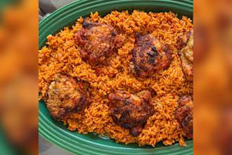 cook jollof rice and fried chicken