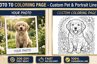 convert photo to coloring page and custom pet line art