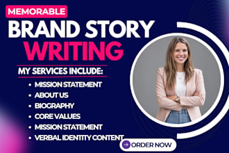 write your brand story, mission and vision statement about us page, brand values