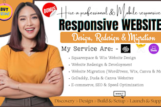 design, redesign or migrate duda, weebly, godaddy, canva wix squarespace website