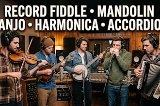 record fiddle, mandolin, banjo, harmonica, accordion for your song