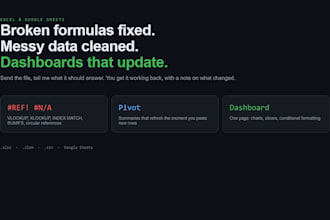 fix excel formulas, build pivot tables and clean dashboards