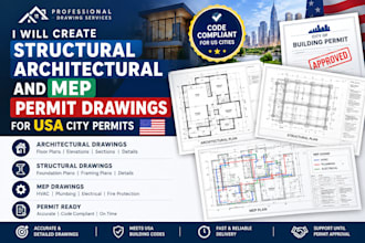 create structural architectural and mep permit drawings for USA city permits