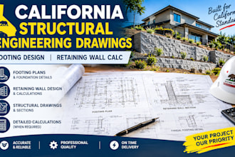 design california structural drawings, footing plans retaining wall calculation