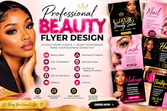 design luxury beauty salon, lash, nail, lip gloss and boutique flyer