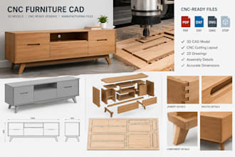 create cnc furniture cad, cnc ready designs, woodworking manufacturing files