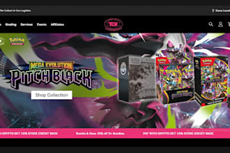 design shopify trading cards website, collectibles store, pokemon etb website