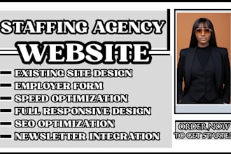 design a responsive staffing agency, recruitment, hiring, job placement website