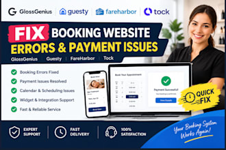 fix glossgenius guesty fareharbor tock booking website errors and payment issues