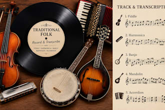 record and transcribe with fiddle, harmonica, banjo, mandolin, accordion, piano