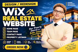 do wix real estate website redesign, estate home page, team page, contact page