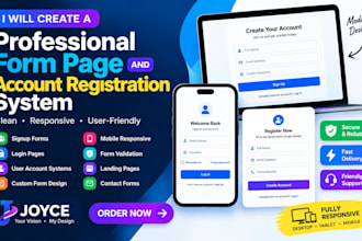 create a professional form page and account  registration system