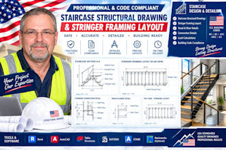 design staircase structural drawing and stringer framing layout