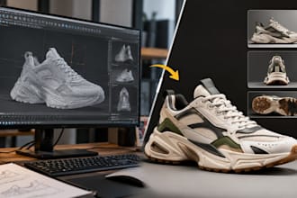 create photorealistic 3d shoe rendering and sneaker product visuals