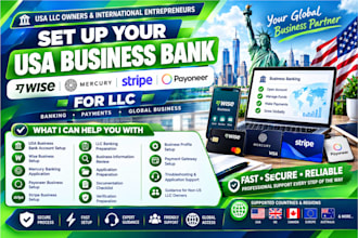 setup USA business bank account, wise, mercury, stripe, and payoneer