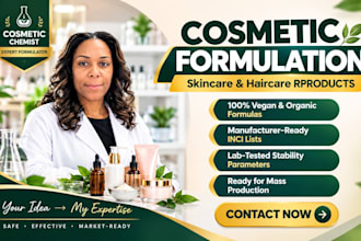 develop formulation for cosmetics products natural skincare or haircare chemist