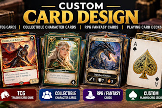 design tcg collectible character cards, rpg fantasy cards, custom playing decks