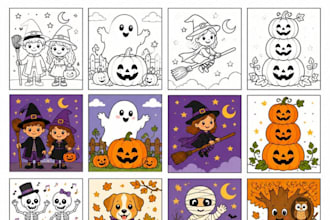 design cute halloween coloring book pages for kids