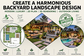 create a harmonious backyard landscape design as a landscape architect