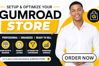 set up and optimize gumroad store, landing page and SEO for digital products