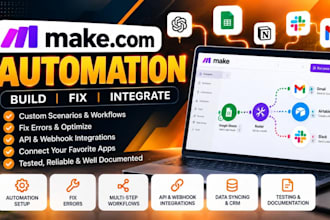 build, fix and setup make com automation, make com scenario, make automation