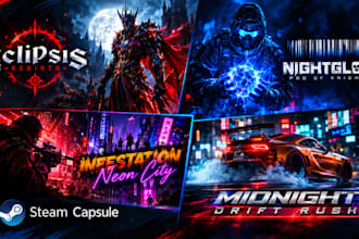 design steam capsule art, game banners, store graphics and steam page