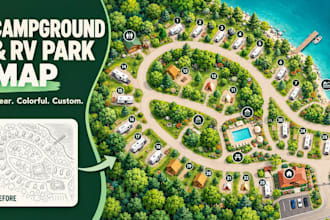 draw custom vector campground map, rv park map, resort and glamping site map
