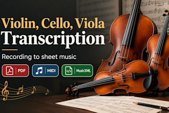 transcribe violin, cello, viola to sheet music, PDF and midi