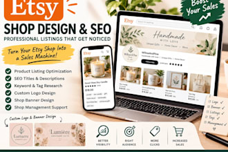 design etsy product listing logo banner shop management tags research