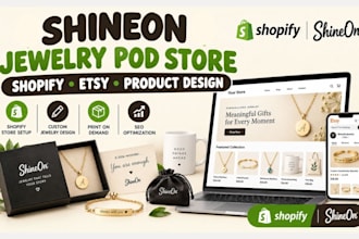 design shopify shineon jewelry message card product design etsy pod store setup