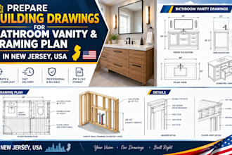 draw building drawings for bathroom vanity, framing plan in new jersey USA
