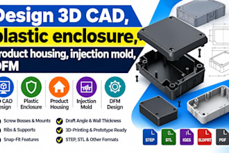 design 3d cad, plastic enclosure, product housing, injection mold, dfm design