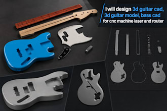 design 3d guitar cad, 3d guitar model, bass cad for cnc machine laser and router