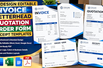 design editable invoice, letterhead, quotation, order form and receipt templates