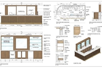 create restaurant bar, counter and millwork fabrication drawings