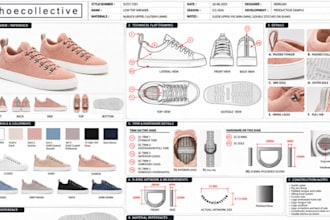create footwear tech pack footwear design and sneaker model for manufacturing