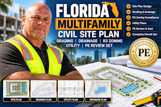 florida multifamily civil site plan grading drainage r3 zoning utility pe review