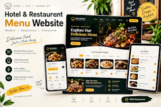 create a responsive HTML CSS js hotel menu website