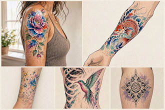 draw an artistic watercolor animal or fantasy tattoo design