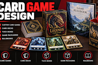 design custom card games, card decks, tuck boxes, game packaging and rulebook