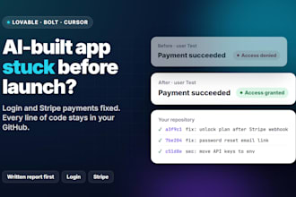 fix your lovable, bolt or cursor app, add stripe payments and login