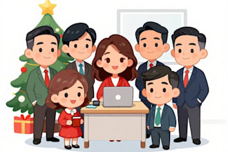 draw a group christmas caricature, family office business
