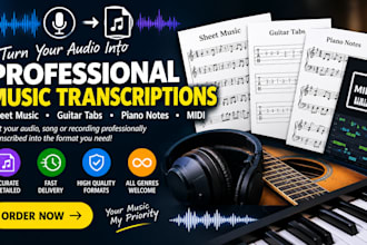transcribe your audio to sheet music, guitar tabs, piano notes and midi