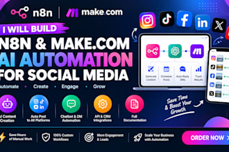 build n8n and makecom ai automation for social media