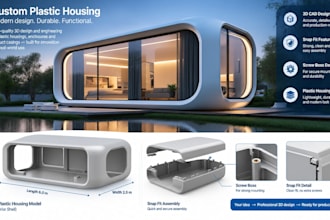 design 3d enclosure, product casing, snap fit, screw boss, plastic housing model