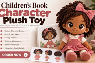 create custom children book character plush toy stuffed doll mascot